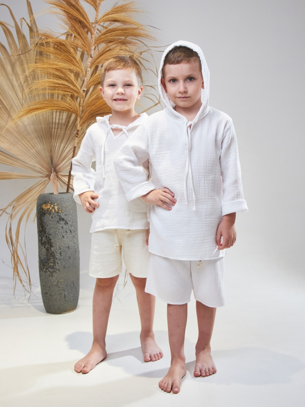 330-Б. Пляжная детская рубашка, белая, хлопок 100% муслин, размеры 86,92,98,104,110,116