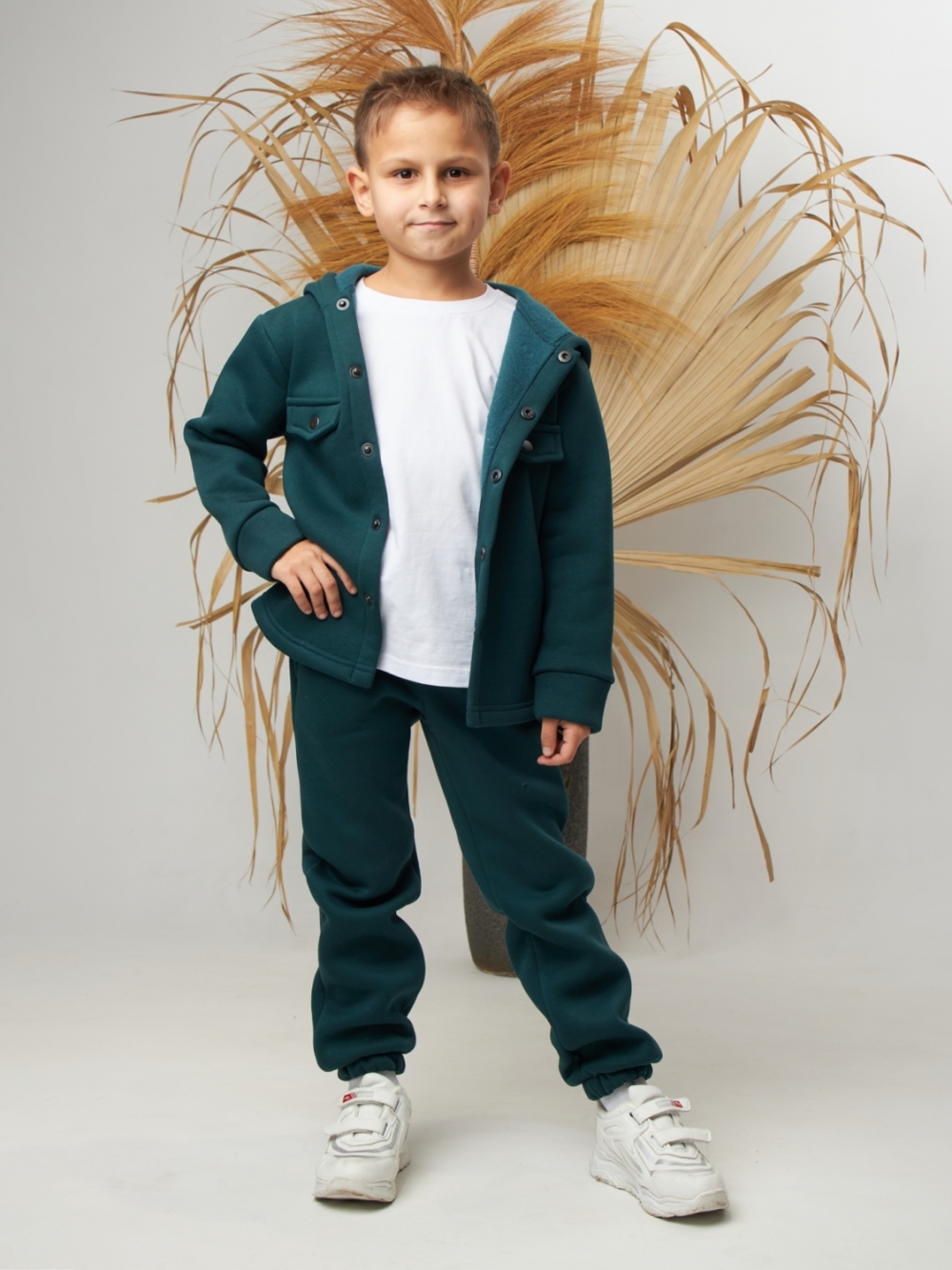 333. Костюм детский (Брюки+Толстовка) на кнопках, изумруд, хлопок 65%, 35% ПЭ, 3-х нитка с  начесом 122,128,134,140