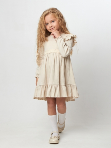 Купить оптом 332. Платье детское из лапши, хлопок 100%, бежевое, р. 74,80,86,92 в Тюмени