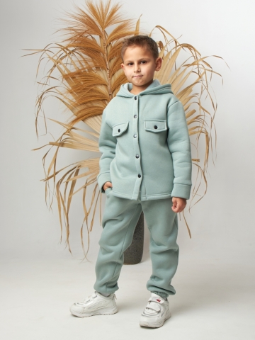 Купить оптом 333. Костюм детский (Брюки+Толстовка) на кнопках, олива, хлопок 65%, 35% ПЭ, 3-х нитка с  начесом 122,128,134,140 в Тюмени