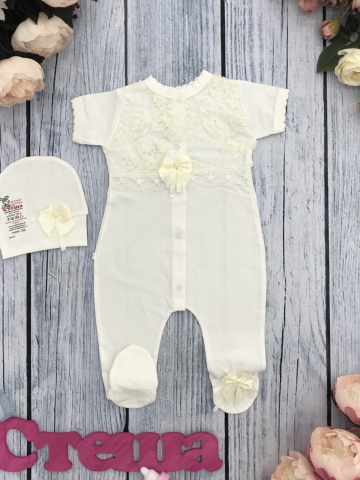 Купить оптом 286-М. Комбинезон ромашка, хлопок 100% кулирка, молочный в Тюмени