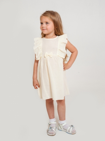 Купить 322-СЛ. Платье из муслина детское, хлопок 100% сливочный, р. 98,104,110,116 в Тюмени