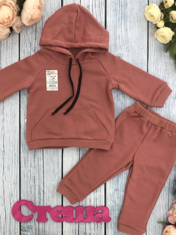 Купить оптом 311-ТР. Свитшот с капюшоном + Штаны, хлопок 65%, 35% ПЭ, 3-х нитка ( без начеса) терракот 80,86,92 в Тюмени