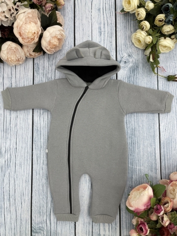 Купить оптом 308-СЕР. Комбинезон с капюшоном, хлопок 65%, 35% ПЭ, 3-х нитка с начесом + интерлок 62,68,74,80 в Тюмени