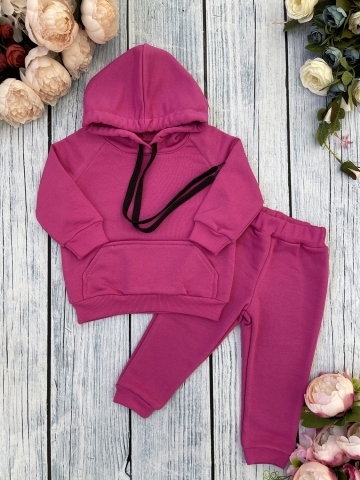 311-Ф. Свитшот с капюшоном + Штаны, хлопок 65%, 35% ПЭ, 3-х нитка ( без начеса) фуксия 80,86,92