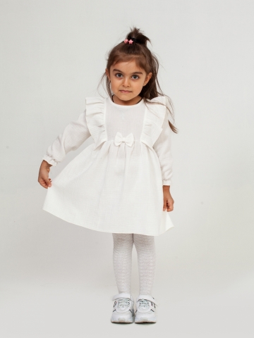 Купить 321-МО. Платье из муслина детское, хлопок 100% молочный, р. 74,80,86,92 в Тюмени