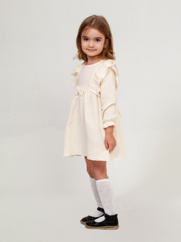 Купить 321-СЛ. Платье из муслина детское, хлопок 100% сливочный, р. 74,80,86,92 в Тюмени