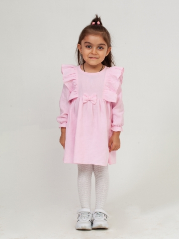 Купить 321-Р. Платье из муслина детское, хлопок 100% розовый, р. 98,104,110,116 в Тюмени