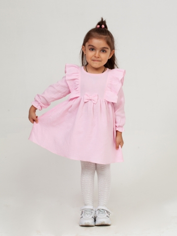 Купить 321-Р. Платье из муслина детское, хлопок 100% розовый, р. 74,80,86,92 в Тюмени