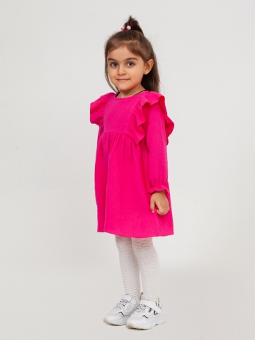 Купить 321-Ф. Платье из муслина детское, хлопок 100% фуксия, р. 74,80,86,92 в Тюмени
