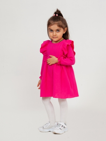 Купить 321-Ф. Платье из муслина детское, хлопок 100% фуксия, р. 98,104,110,116 в Тюмени